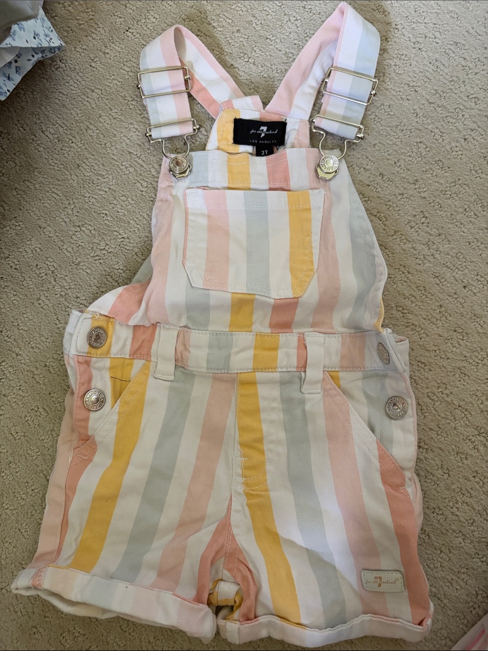 7 For All Mankind Pastel Striped Baby Overalls